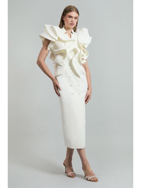 KAREN MILLEN Drama Ruffle Tuxedo Tailored Pencil Maxi Dress