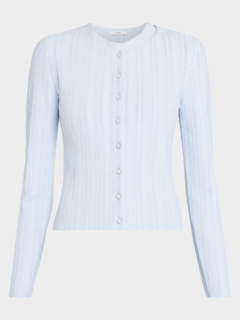 ADAM LIPPES Faye Pointelle Knit Crewneck Cardigan