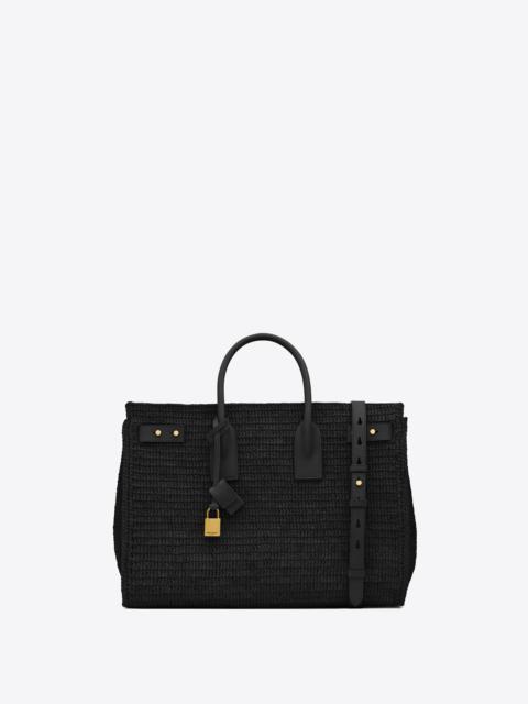 SAINT LAURENT sac de jour medium supple in raffia and vegetable-tanned leather