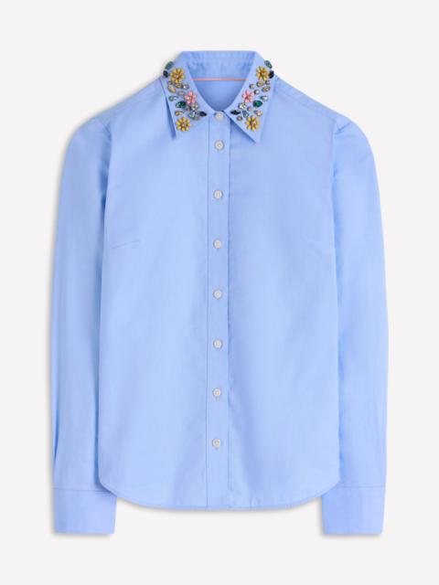 BODEN Sienna Trim Detail Shirt-blue Oxford, Jewel Collar