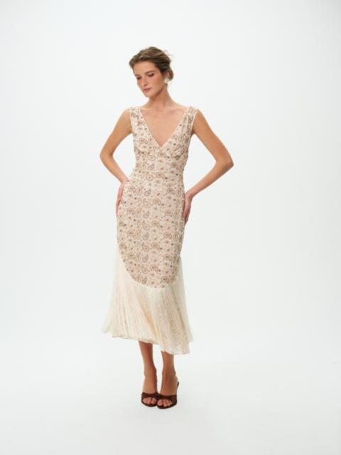 For Love & Lemons Paisley Floral Beaded Midi Dress