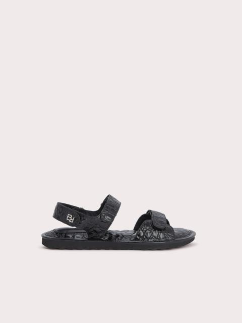 Gideon Black Circular Croco Embossed Leather