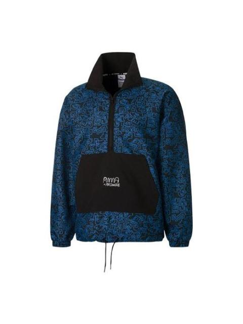 PUMA PUMA x Mr Doodle Crossover Graffiti Printing Contrasting Colors Cardigan Stand Collar Jacket Blue 53