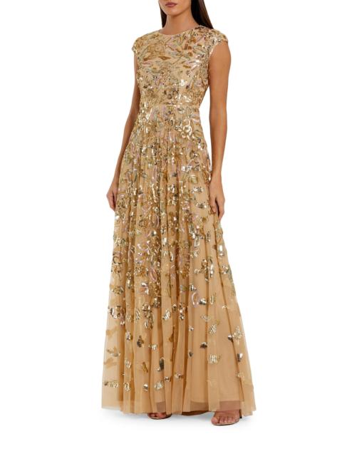 MAC DUGGAL Women's Evening Sequined Cap-Sleeve A-Line Gown - Gold Multi