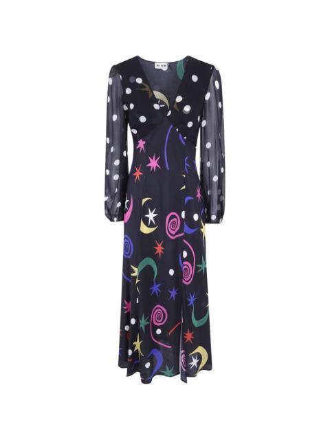 RIXO celestial-print silk midi dress