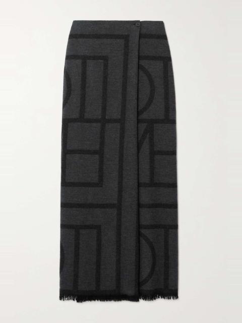 Totême Frayed printed wool-twill maxi wrap skirt