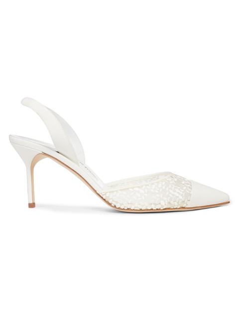 Manolo Blahnik Women's Capsli 70MM Leather Slingback Pumps - Light Cream