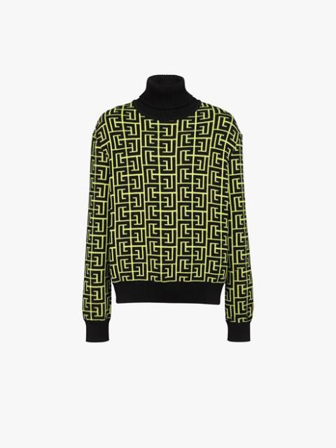 Capsule After ski - neon yellow and black Balmain monogram merino wool turtleneck sweater