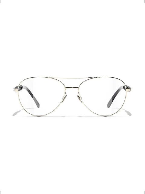 CH2210Q oval-frame metal and leather optical glasses