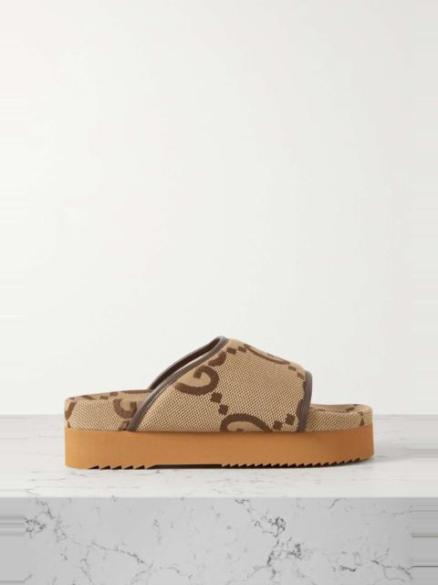 GUCCI Sideline Jumbo leather-trimmed canvas-jacquard platform sandals
