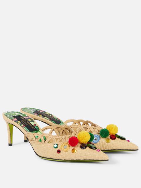 Dolce & Gabbana Pointy 60 embellished raffia mules