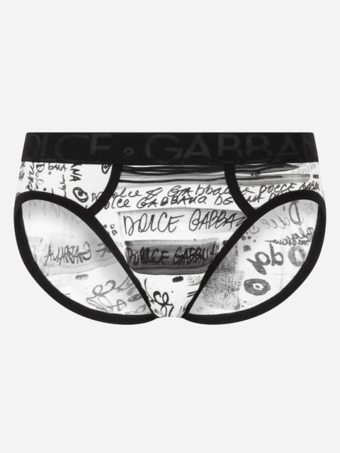 Dolce & Gabbana Two-way stretch cotton mid-rise briefs with logo print