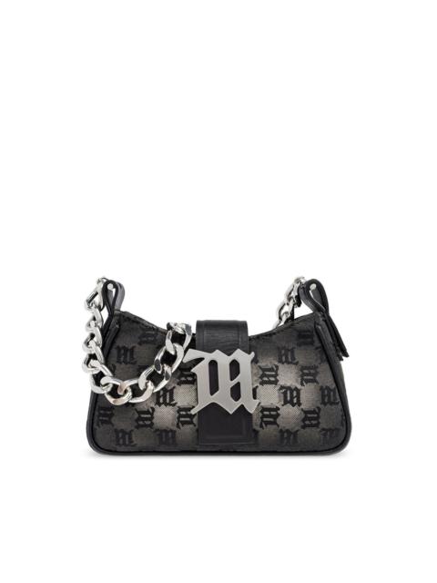 monogram letter plaque chain shoulder bag