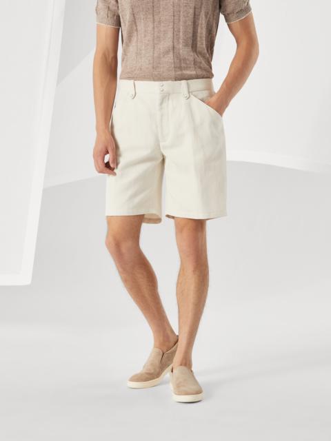 Brunello Cucinelli Cotton and linen chevron cavalry Bermuda shorts
