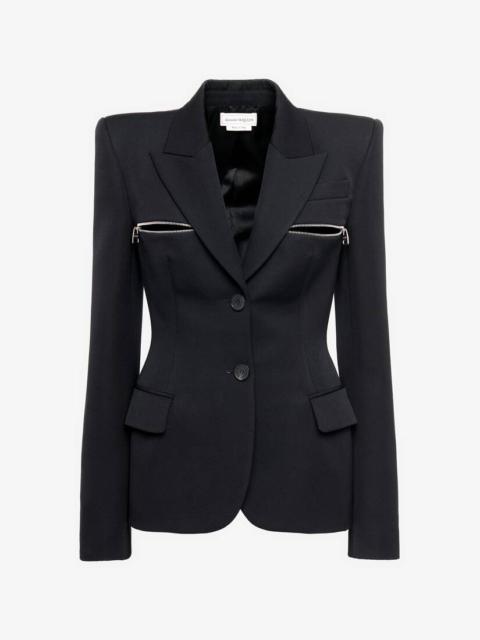 Women's Zip Detail Single-breasted Jacket in Black
