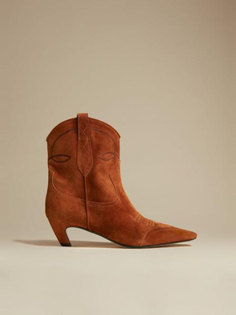 KHAITE The Dallas Ankle Boot in Caramel Suede