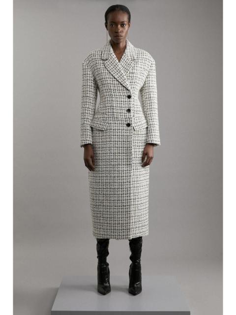 KAREN MILLEN Metallic Texture Check Darted Waist Midaxi Tailored Coat