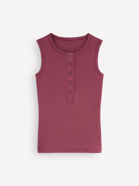 BODEN Crew Neck Henley Tank-Maroon