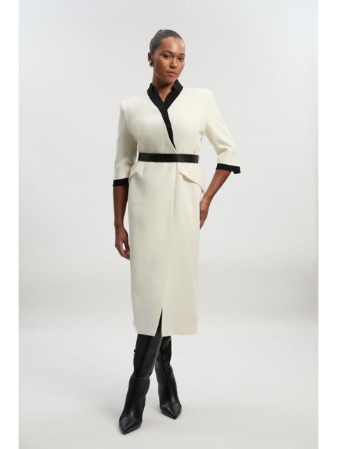 KAREN MILLEN Plus Size Compact Stretch Tipped Tailored Belted Forever Midi Dress