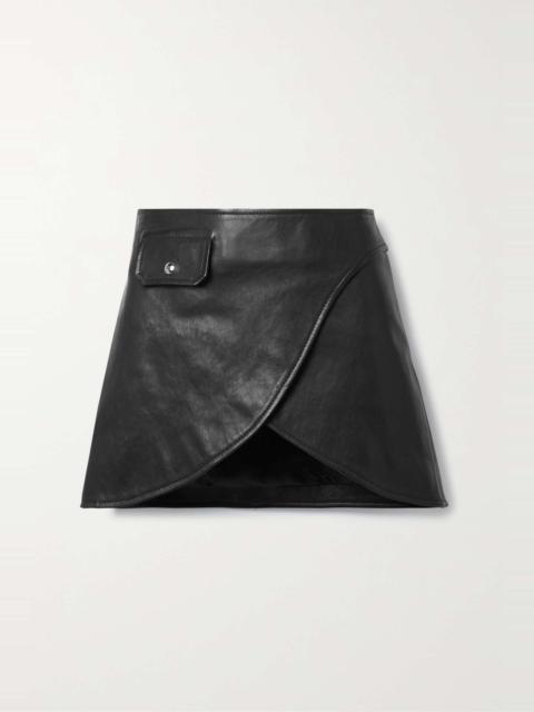 KHAITE Otis asymmetric textured-leather mini wrap skirt