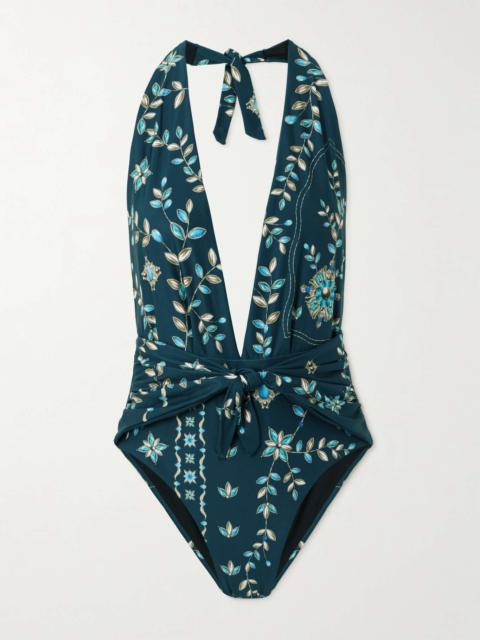 Agua by Agua Bendita Salm Relicario tie-front printed recycled halterneck swimsuit