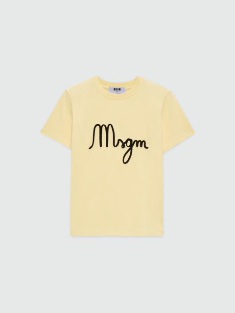 MSGM Yellow T-shirt with MSGM graphic print.