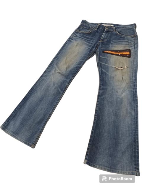 Other Designers Edwin - Crocodile Skin Leather Patchwork Distressed Flare Denim