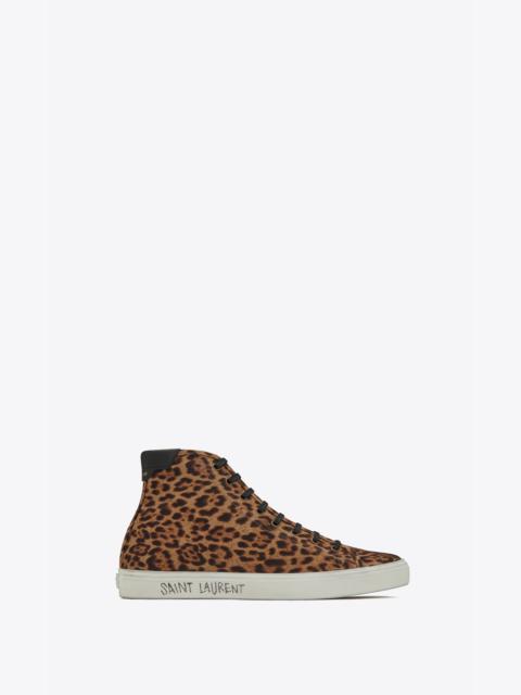 SAINT LAURENT malibu mid-top sneakers in leopard-print canvas and leather