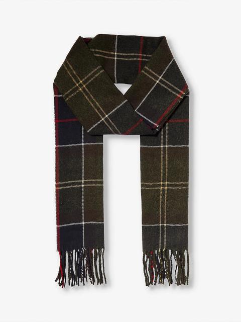 Galingale tartan-pattern knitted scarf