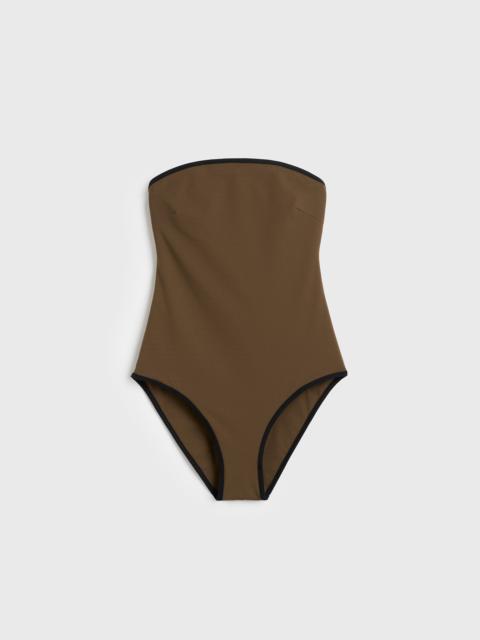 TOTEME Stripe edge strapless swimsuit walnut
