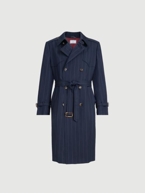 Brunello Cucinelli Virgin wool and linen chalk stripe trench
