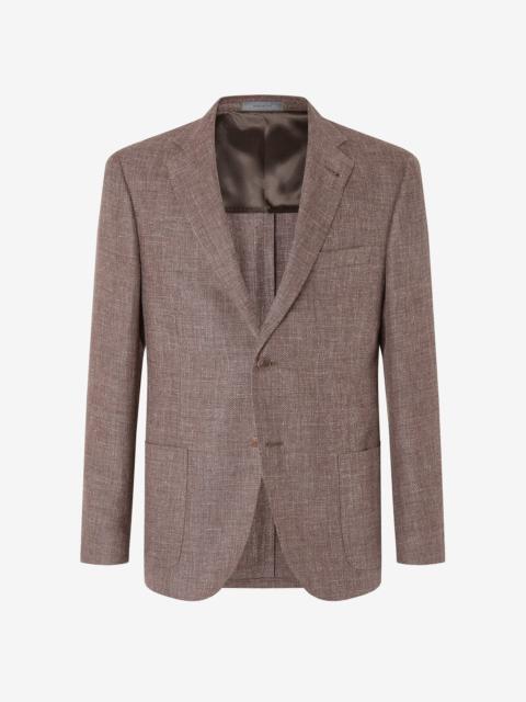 CORNELIANI Brown hopsack jacket in linen and wool