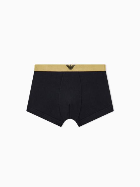 EMPORIO ARMANI STRETCH COTTON JERSEY TRUNKS WITH A SHINY LOGO BAND