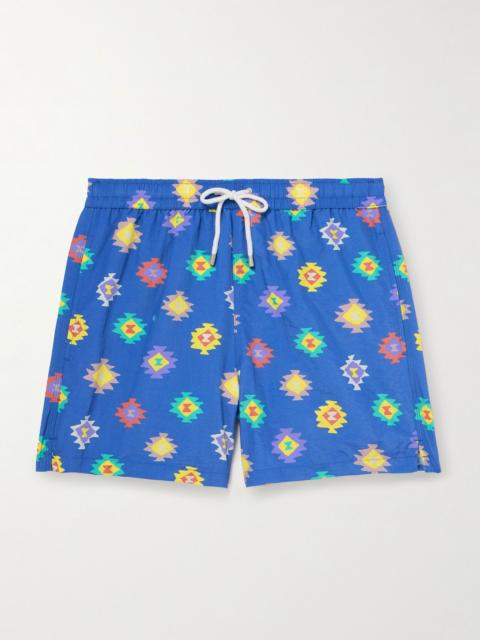 Drake's Kelim Straight-Leg Mid-Length Printed Swim Shorts Blue