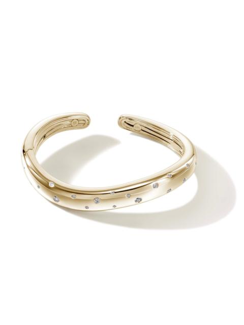 JOHN HARDY Surf Hinged Cuff, Gold, Diamonds, Slim