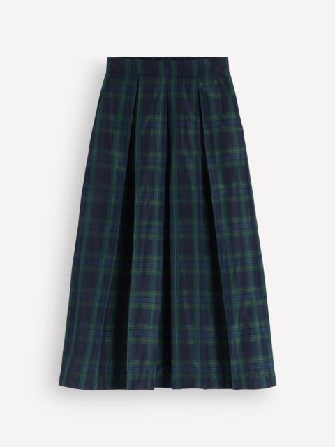 BODEN Verity Taffeta Midi Skirt-Navy, Green,Blue Tonal Check