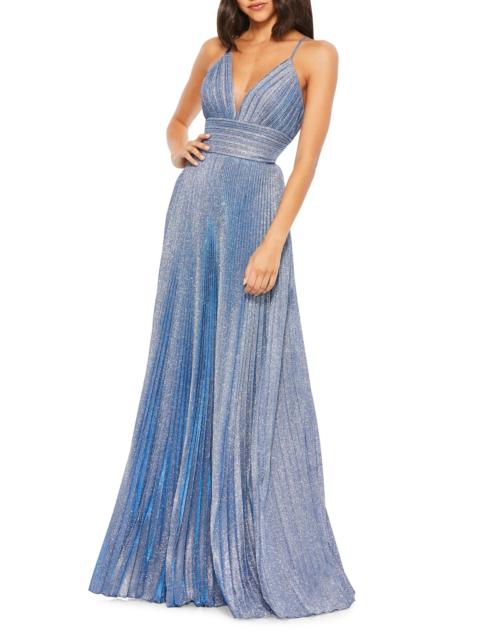 MAC DUGGAL Women's Ieena Pleated Shimmer Gown - Royal Silver
