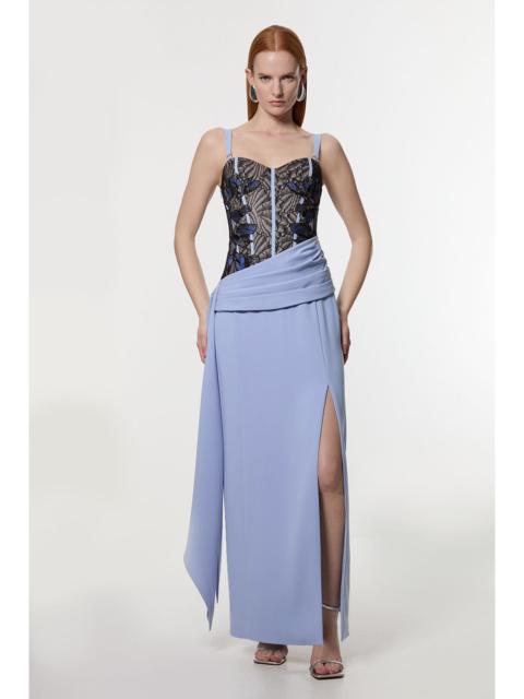 KAREN MILLEN Lace Applique Contrast Corseted Tailored Maxi Dress