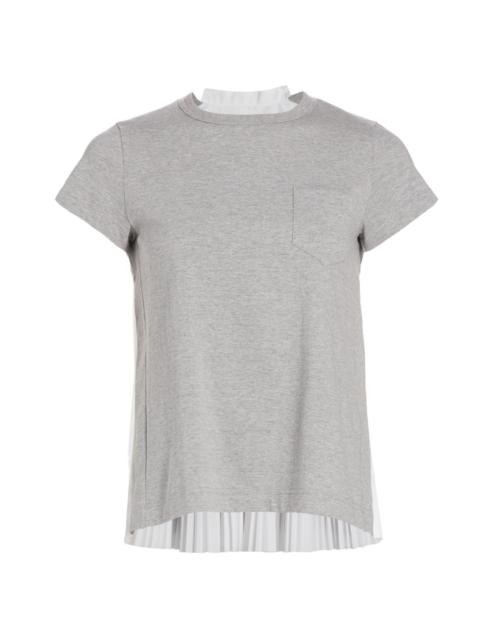 sacai Women's Pleated-Back Cotton Crewneck T-Shirt - Light Gray