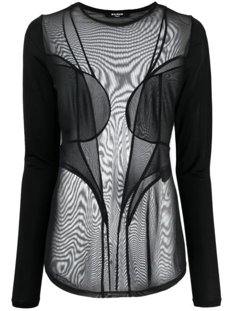 Balmain semi-sheer panelled top
