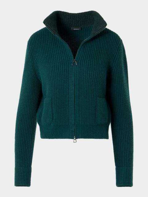 AKRIS Wool-Cashmere Turtleneck Zip Cardigan