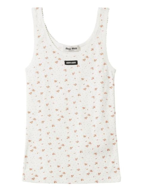 Miu Miu floral-pattern logo-label tank top