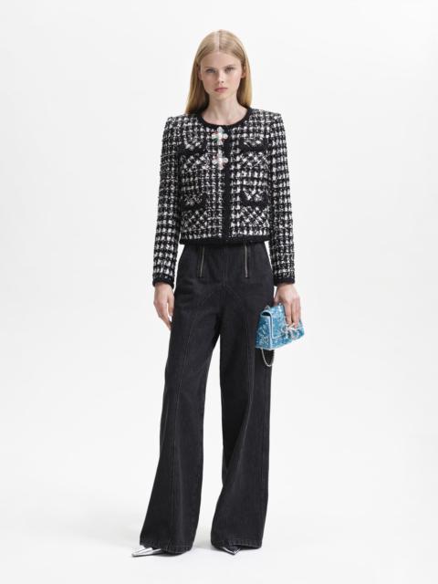 self-portrait Black Check Boucle Jacket