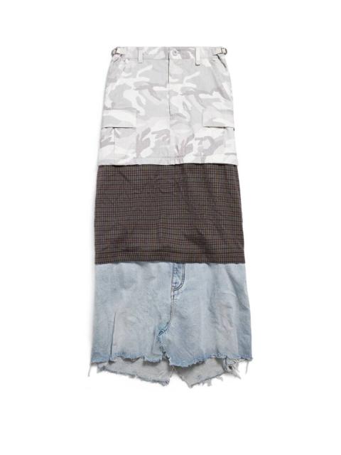 Women's Grayscale Camo Maxi Layered Cargo Skirt in Multicolored