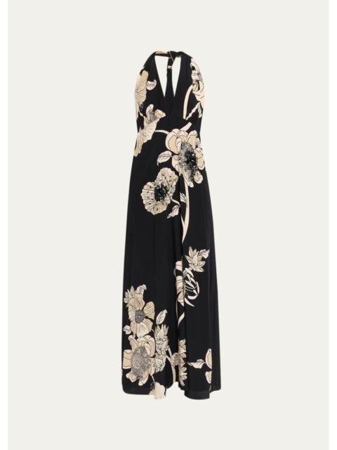 Johanna Ortiz New Destiny Floral-Print Plunging Halter Maxi Dress