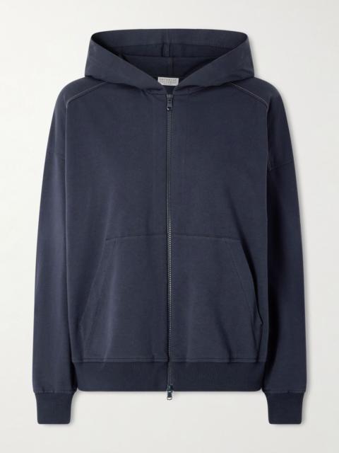 Brunello Cucinelli Cotton-blend jersey hoodie Navy