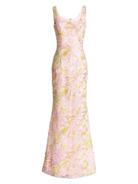 Dress The Population Women's Tyra Embellished Floral Mermaid Gown - Soft Pink Multi