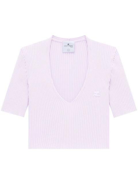 courrèges ribbed knit V-neck top