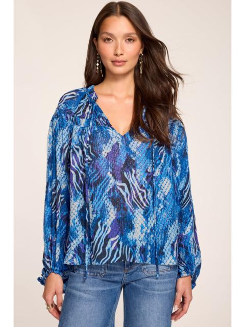 RAMY BROOK Cynthia Printed Tie Neck Top Designer