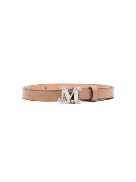 monogram-buckle leather belt